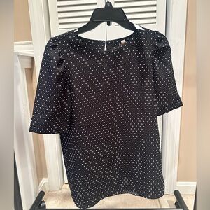Loft Black and White Polka Dot Puff Sleeve Blouse